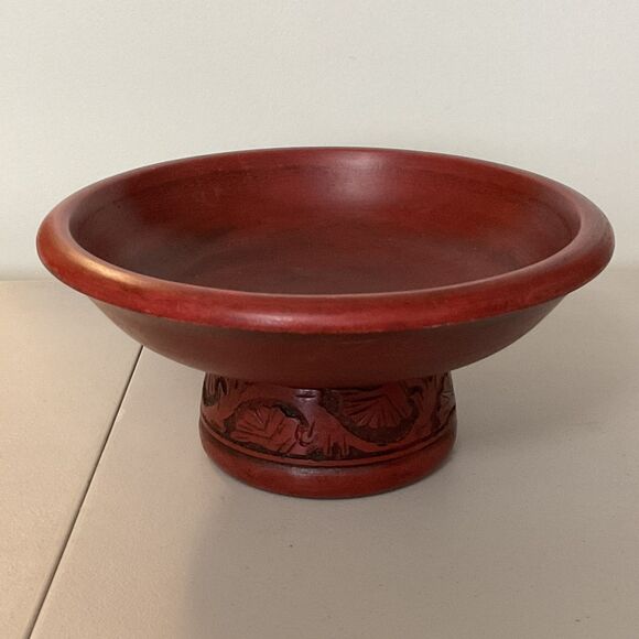 Marshall Fields Red Pedestal Wood Home Decor Bowl Natural Vintage 2005 - Picture 1 of 6